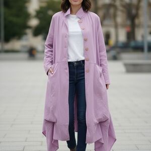 Lavender Button-Up Long Coat